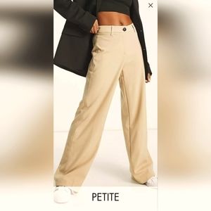 Bershka Petite Wide Leg Slouchy Dad Tailored Pants in Camel